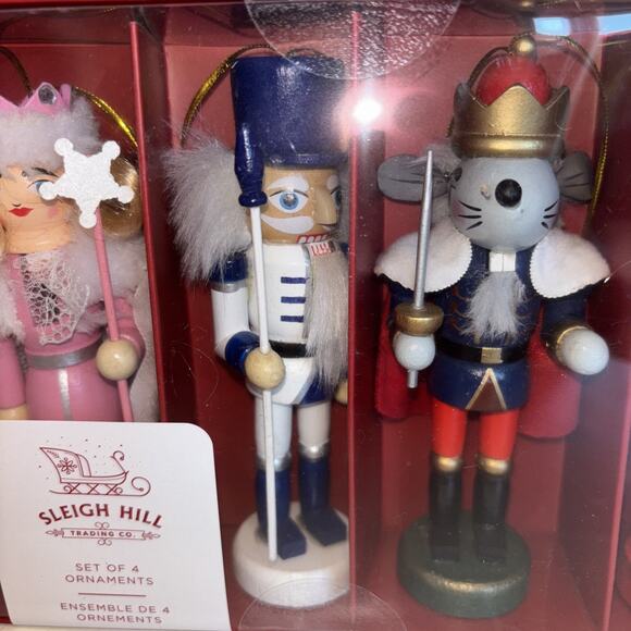Sleigh Hill Trading Co Nutcracker Mouse King Wood Ornaments Christmas Set of 4 - Picture 4 of 5